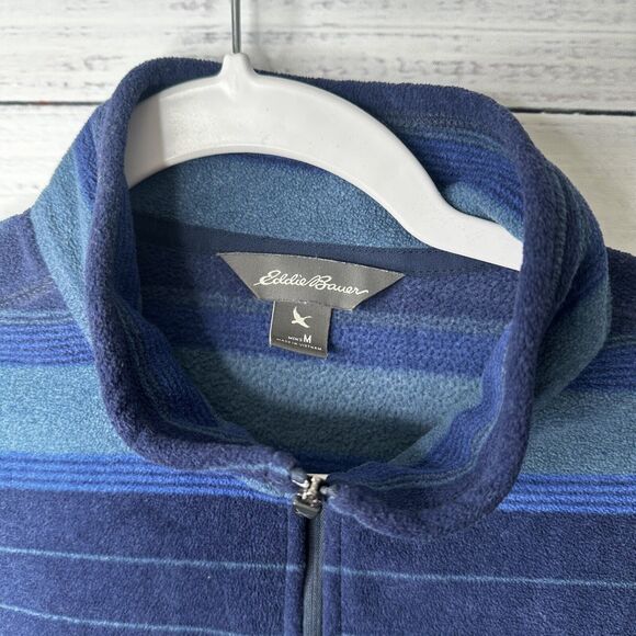 Eddie Bauer 1/4 Zip Pullover Fleece Sweatshirt Mens Medium Blue Striped - Picture 4 of 8